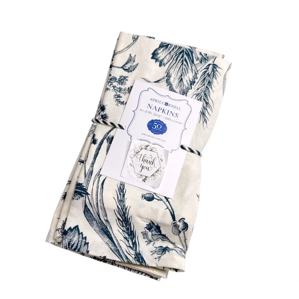 NEW April Cornell NAVY FLORAL DESIGN NAPKIN SET/10